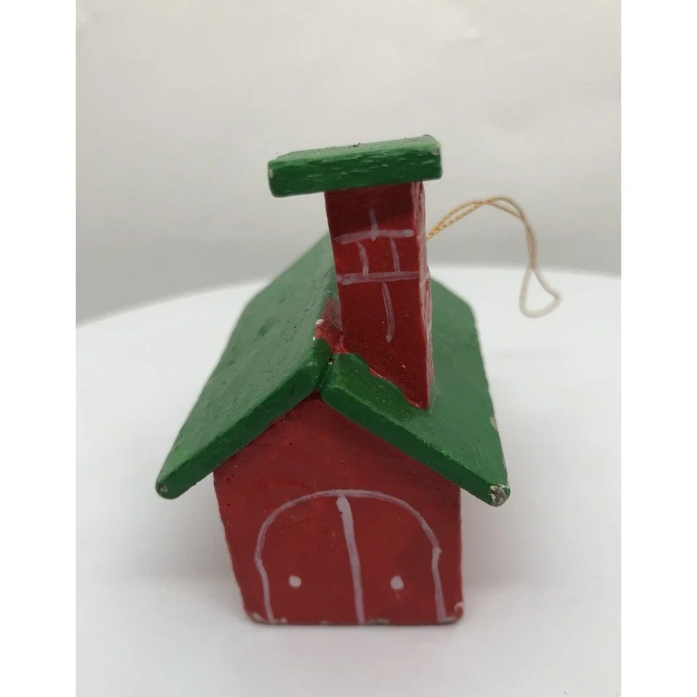 Vintage Wooden Hand Painted Schoolhouse Christmas‎ Ornament 2.5